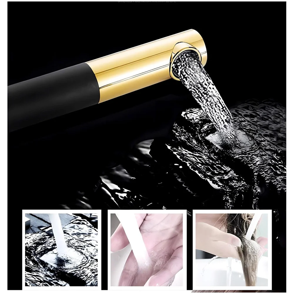 Black Gold Basin Tap Basin Mixer Faucet Tap Hot and Cold, Black Soft Foam Water for Bathroom Wash Basin Sink Toilets - 12 Inch Height