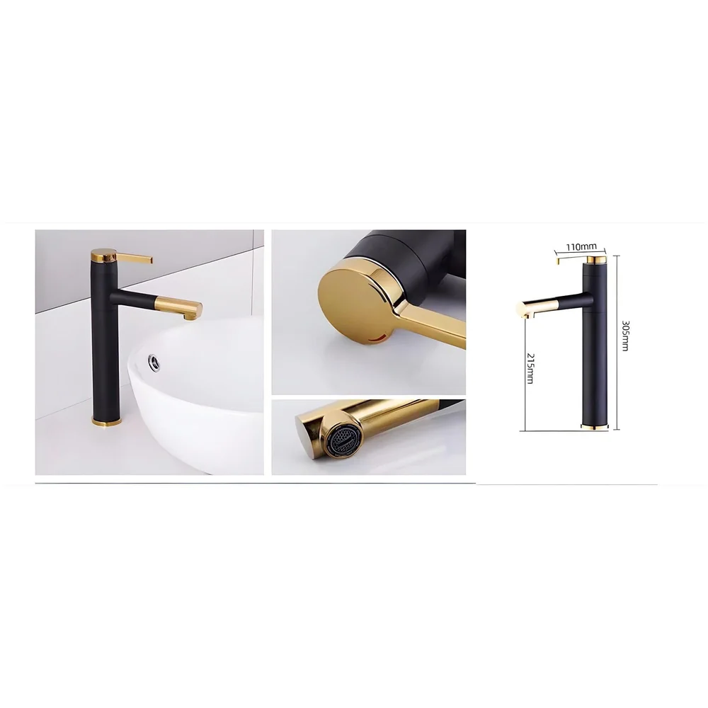 Black Gold Basin Tap Basin Mixer Faucet Tap Hot and Cold, Black Soft Foam Water for Bathroom Wash Basin Sink Toilets - 12 Inch Height