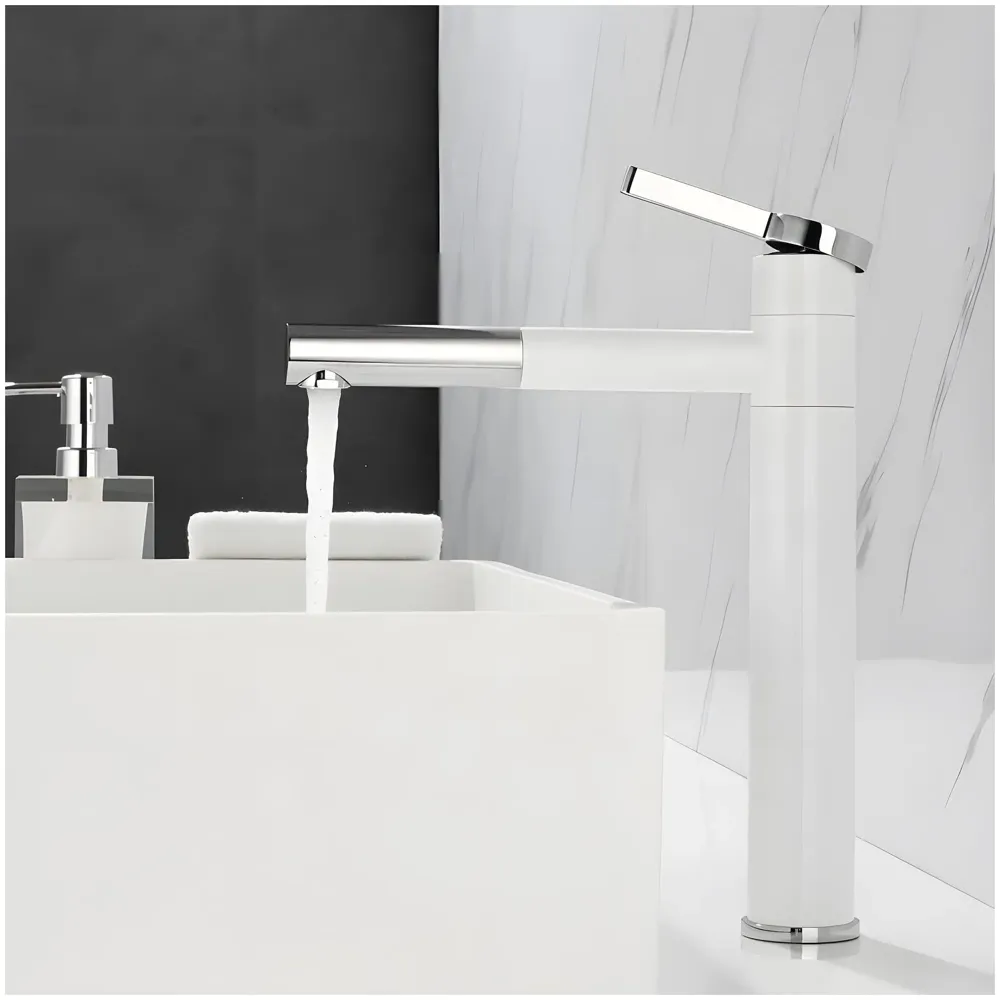 White Basin Tap Faucet Mixer for Bathroom Toilet Wash Basins Hot and Cold Water, 12 Inch Height Swivel Spout with 360 Rotation
