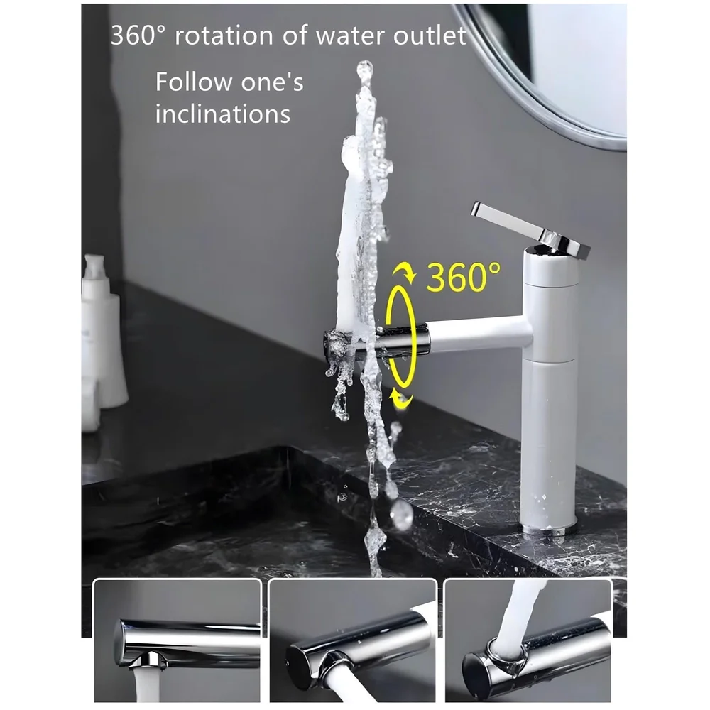 White Basin Tap Faucet Mixer for Bathroom Toilet Wash Basins Hot and Cold Water, 12 Inch Height Swivel Spout with 360 Rotation