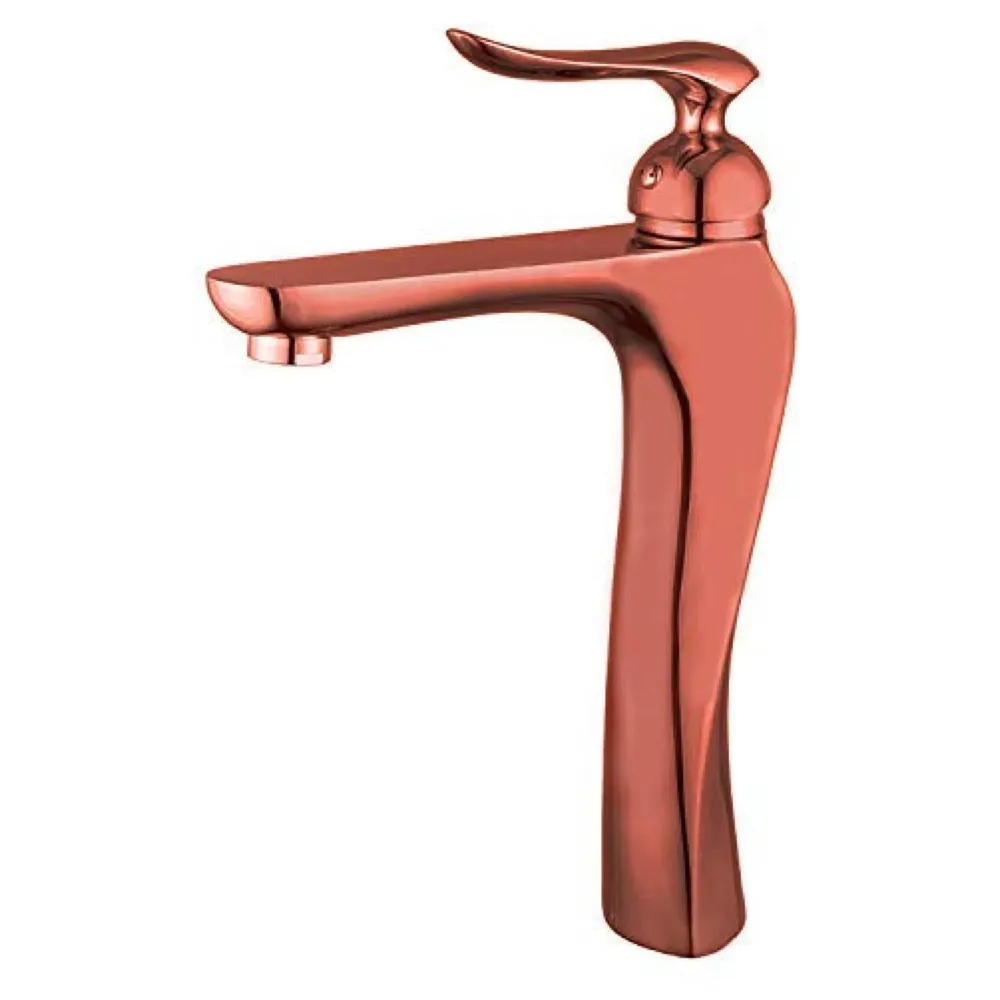 Rose Gold Heavy Single Lever Basin Mixer ~ with 2 Braided Connection Pipes 450mm (Without pop-up) Rosa Gold Twine