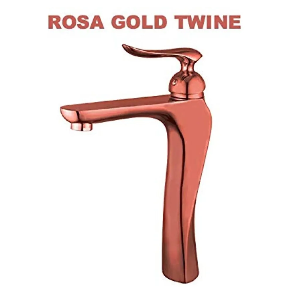Rose Gold Heavy Single Lever Basin Mixer ~ with 2 Braided Connection Pipes 450mm (Without pop-up) Rosa Gold Twine