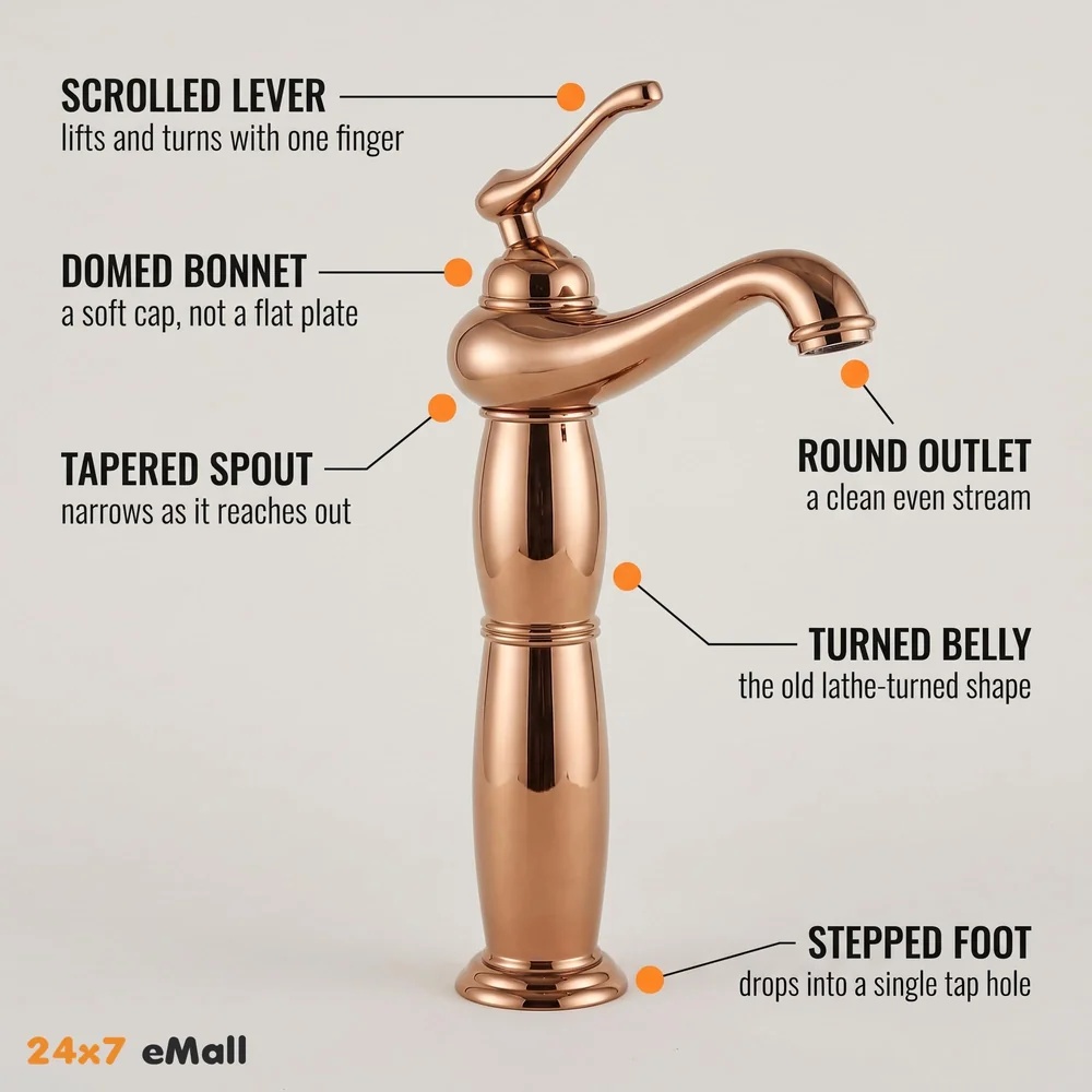 Brass Rose Gold Basin Faucet Tap Mixer for Bathroom Toilet Wash Basins Hot and Cold Water, Rose Gold Belle, 12 inch Height