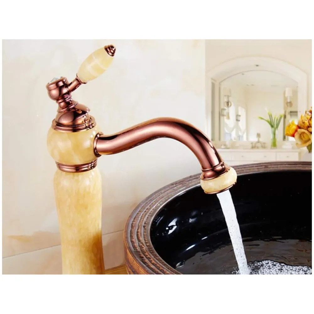 Premium Heavy Single Lever Basin Mixer ~ with 2 Braided Connection Pipes 450mm (Without pop-up) (Rose Gold Onyx)