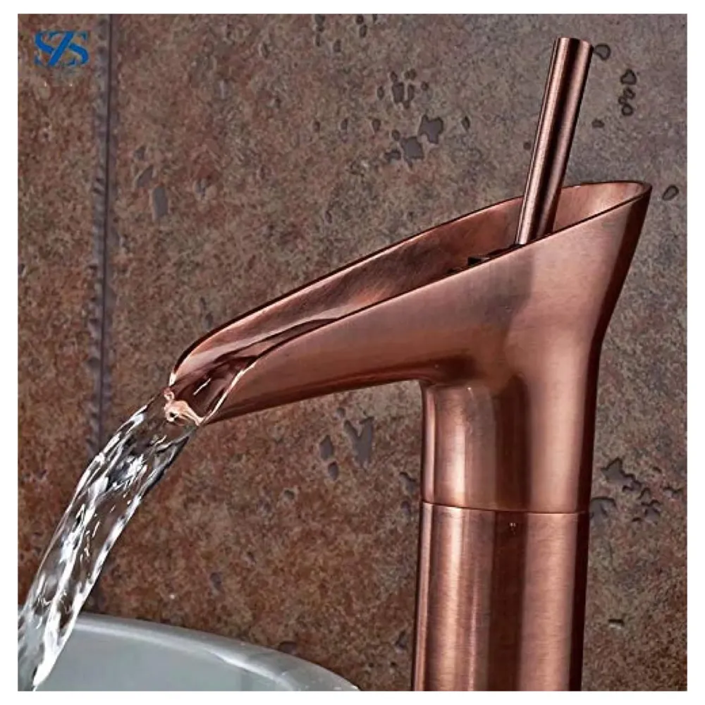 Rose Gold Waterfall Basin Faucet Tap Mixer for Bathroom Toilet Wash Basins Hot and Cold Water (Without pop-up) Rosette Waterfall 12 inches Height