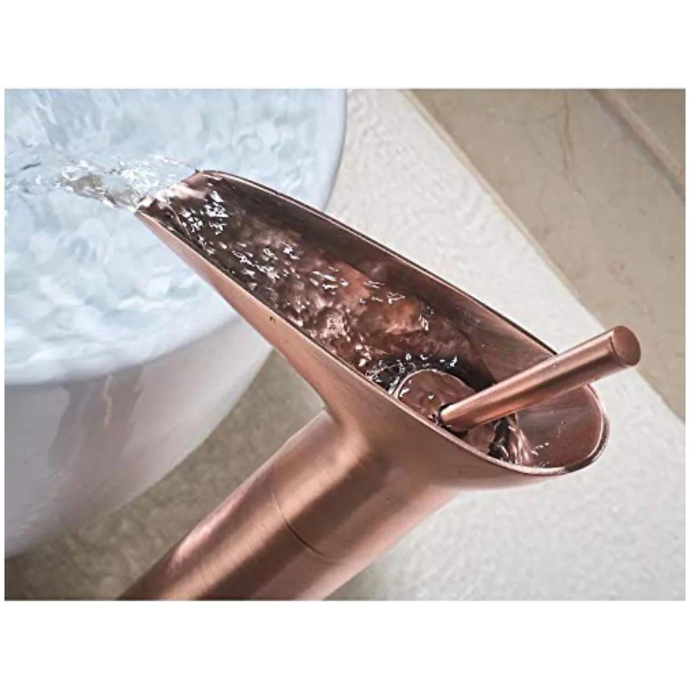 Rose Gold Waterfall Basin Faucet Tap Mixer for Bathroom Toilet Wash Basins Hot and Cold Water (Without pop-up) Rosette Waterfall 12 inches Height