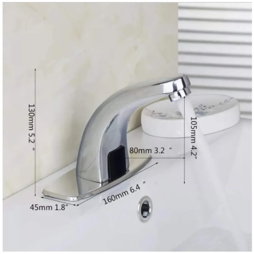Sensor Tap. Automatic Mixer Brass for Bathroom/Touch Less Hand Free Sensor Tap for Washbasin with Foam Flow Water, Hot and Cold Mixer, 5 Inch Height. AC and Battery Operated (AC/DC)