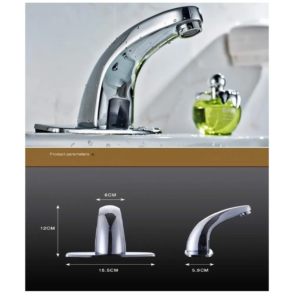 Sensor Tap. Automatic Mixer Brass for Bathroom/Touch Less Hand Free Sensor Tap for Washbasin with Foam Flow Water, Hot and Cold Mixer, 5 Inch Height. AC and Battery Operated (AC/DC)