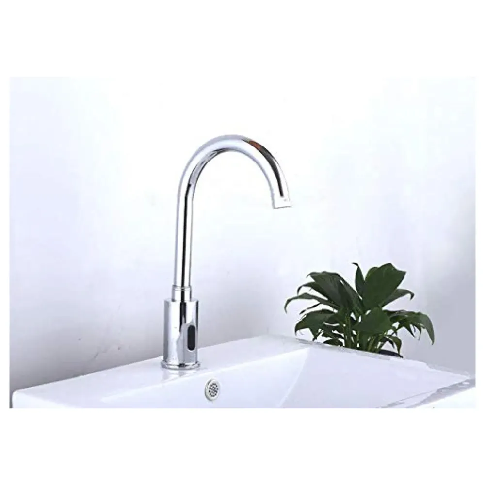 Tall Brass Swan Neck Sensor Tap Automatic For Bathroom/Touch less Hand Free Sensor Tap AC And Battery Operated For Washbasin With Foam Flow Water, Hot And Cold Mixer, 12 Inch Height.(AC/DC)