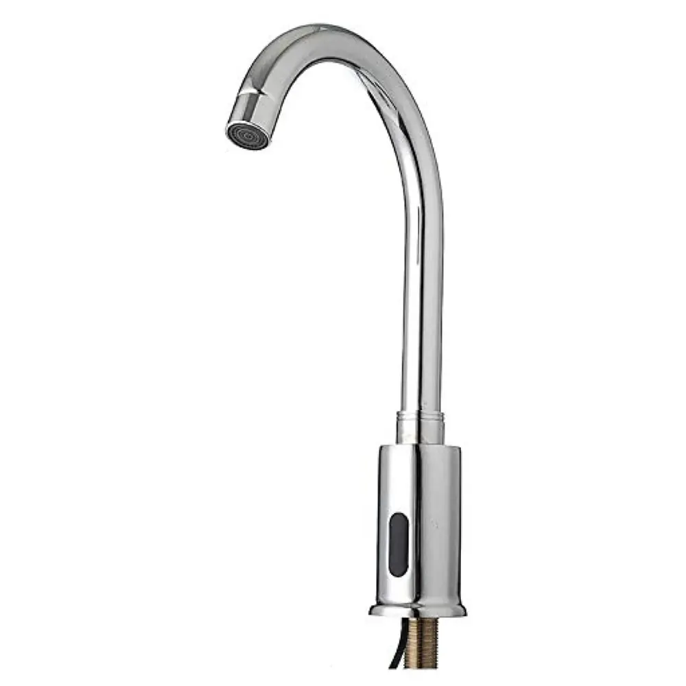 Tall Brass Swan Neck Sensor Tap Automatic For Bathroom/Touch less Hand Free Sensor Tap AC And Battery Operated For Washbasin With Foam Flow Water, Hot And Cold Mixer, 12 Inch Height.(AC/DC)