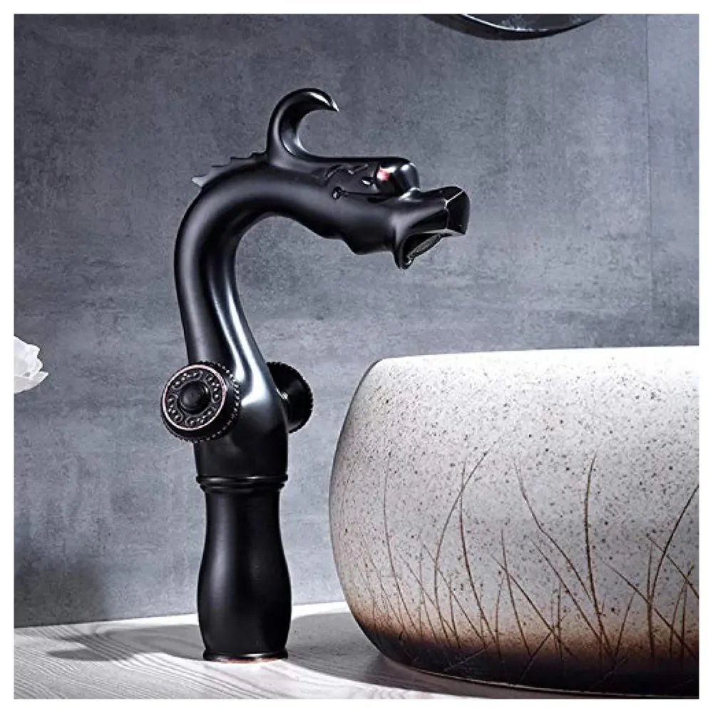 Shadow Dragon Brass Basin Mixer With 2 Braided Connection Pipes, Black