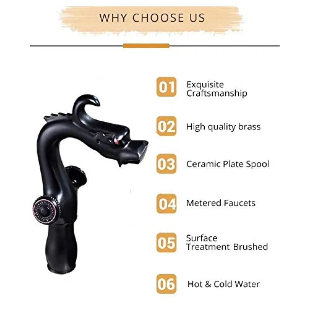 Shadow Dragon Brass Basin Mixer With 2 Braided Connection Pipes, Black