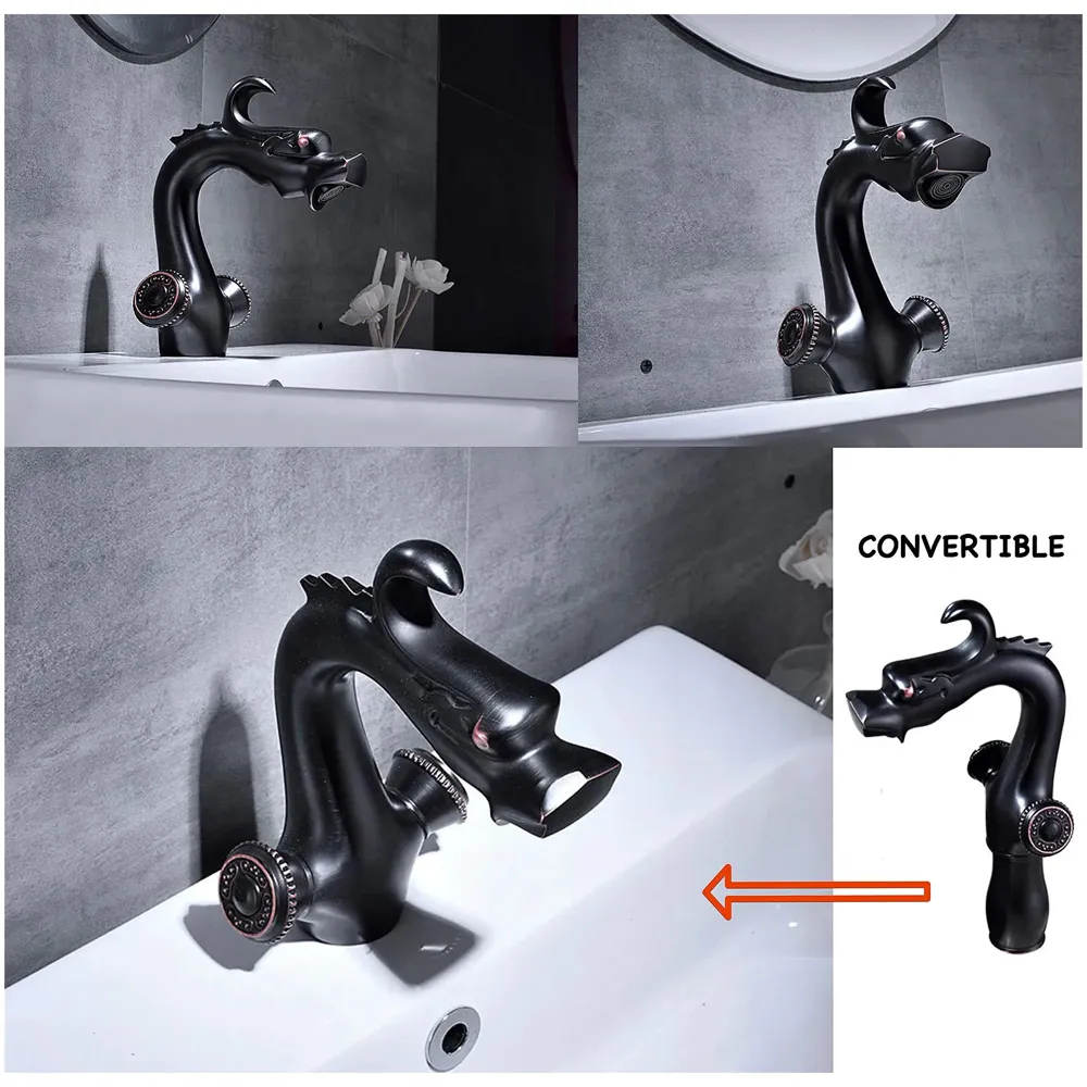 Shadow Dragon Brass Basin Mixer With 2 Braided Connection Pipes, Black