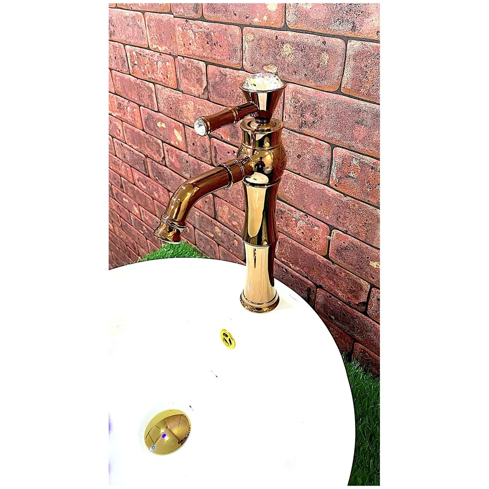 Single Lever Basin Mixer 2 Braided Pipes Victorian Rose Gold Tap