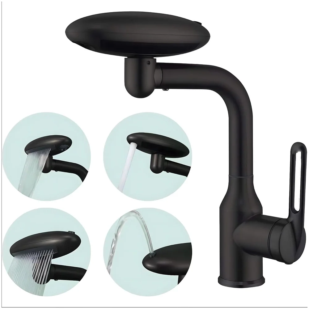 4 in 1 Black Faucet Tap Mixer Twist Flow Swivel 360 10.4x6.9in