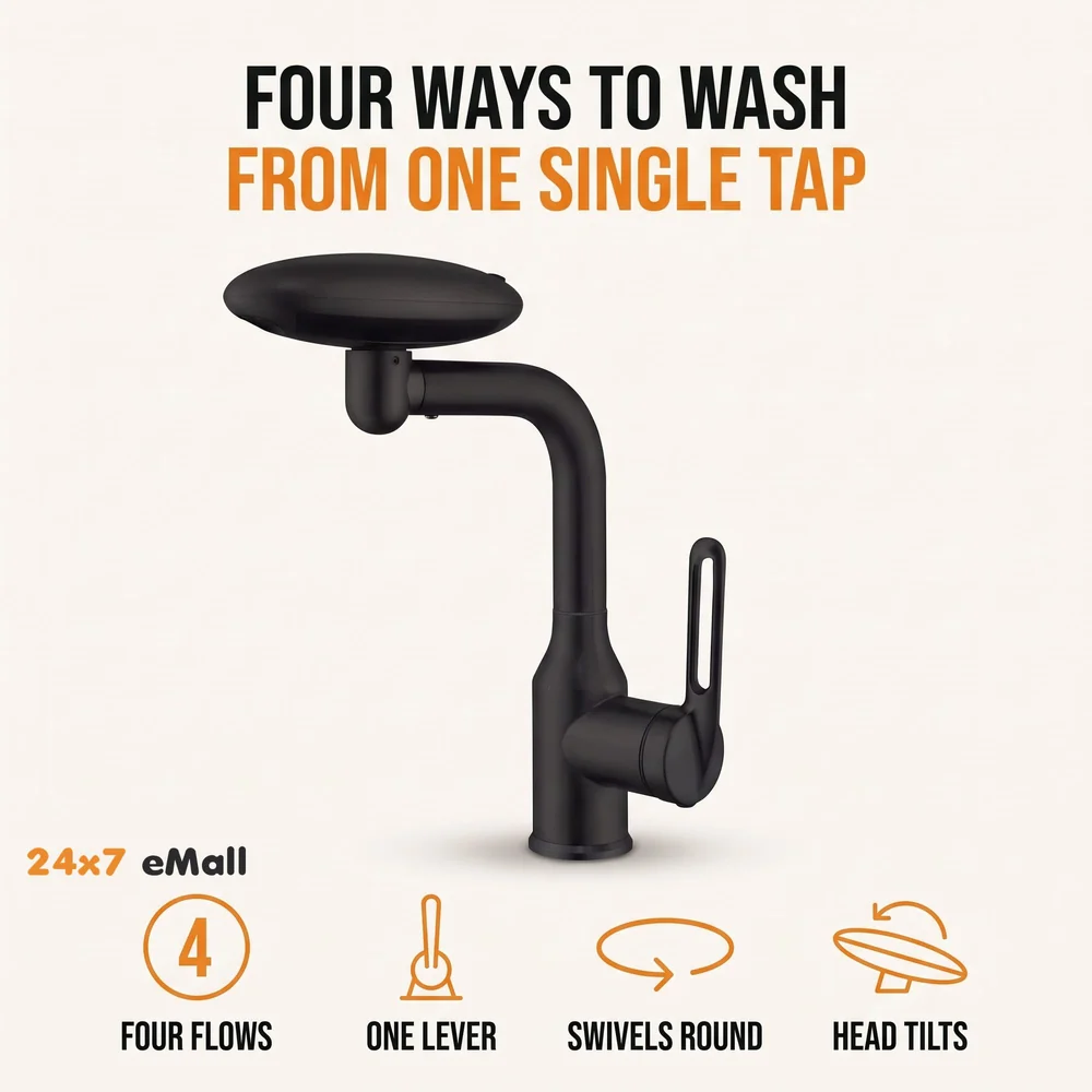 4 in 1 Black Faucet Tap Mixer Twist Flow Swivel 360 10.4x6.9in