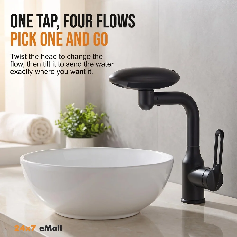 4 in 1 Black Faucet Tap Mixer Twist Flow Swivel 360 10.4x6.9in