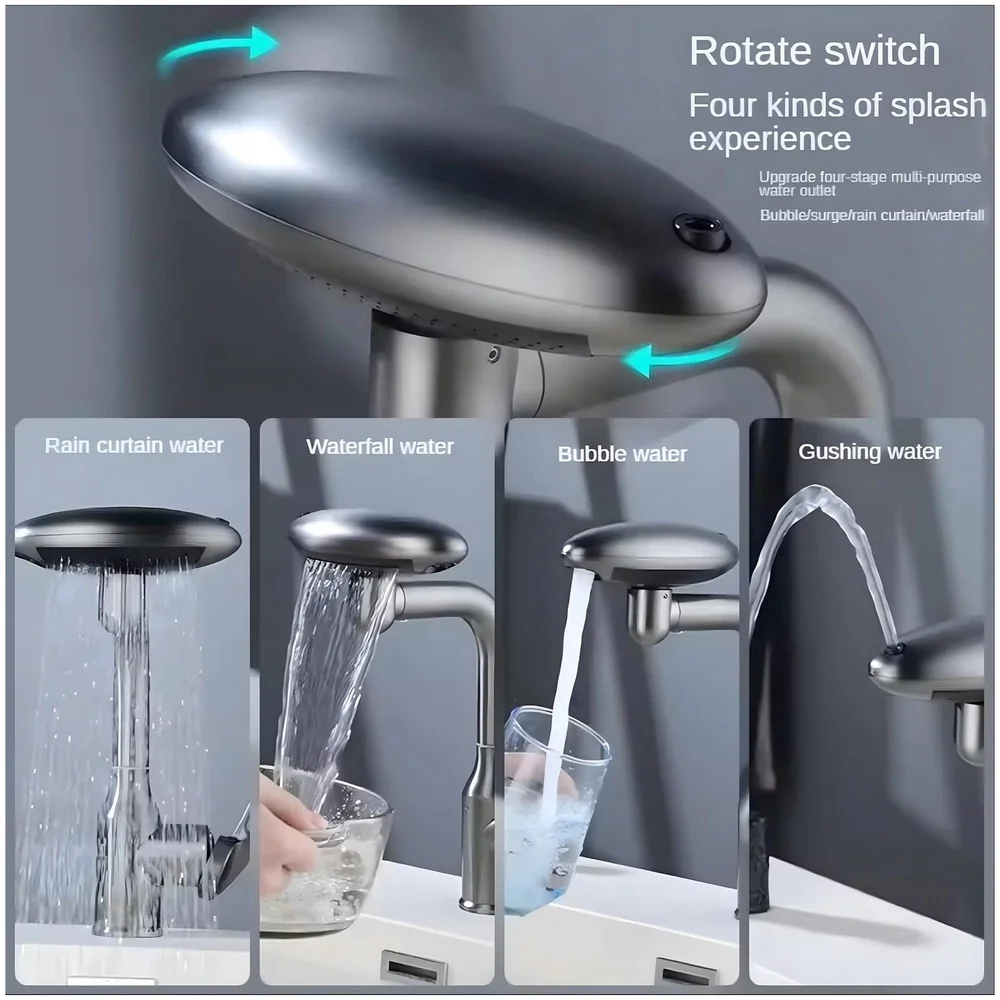 4 in 1 Black Faucet Tap Mixer Twist Flow Swivel 360 10.4x6.9in