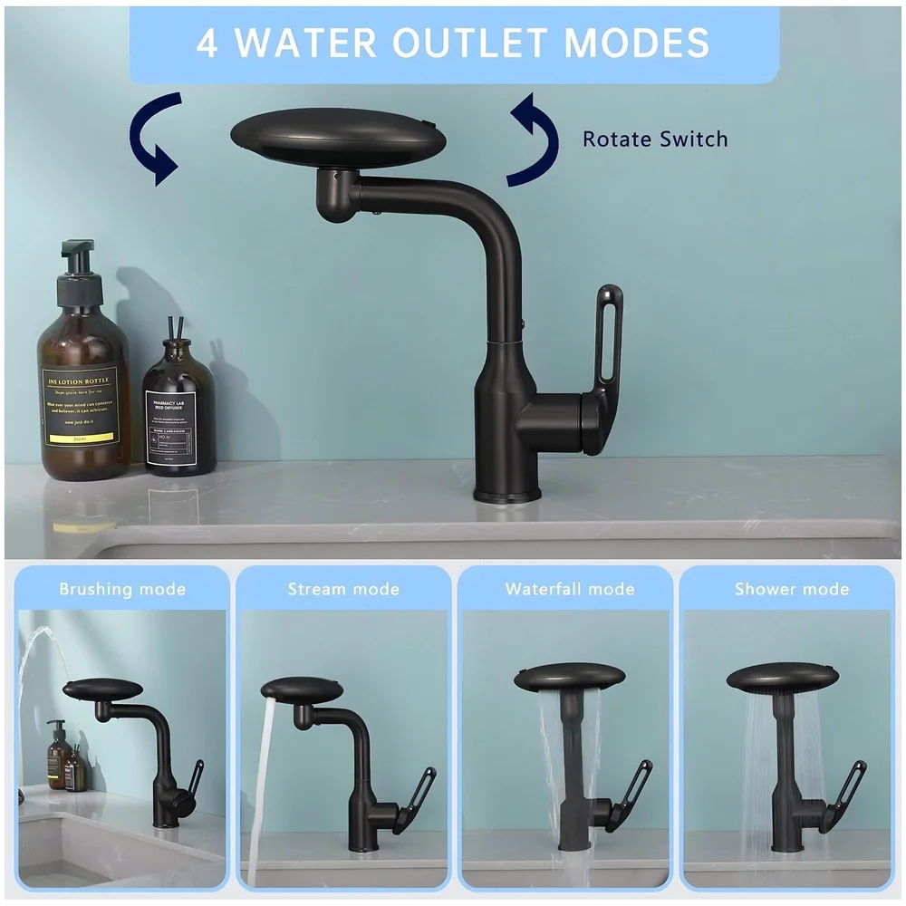 4 in 1 Black Faucet Tap Mixer Twist Flow Swivel 360 10.4x6.9in