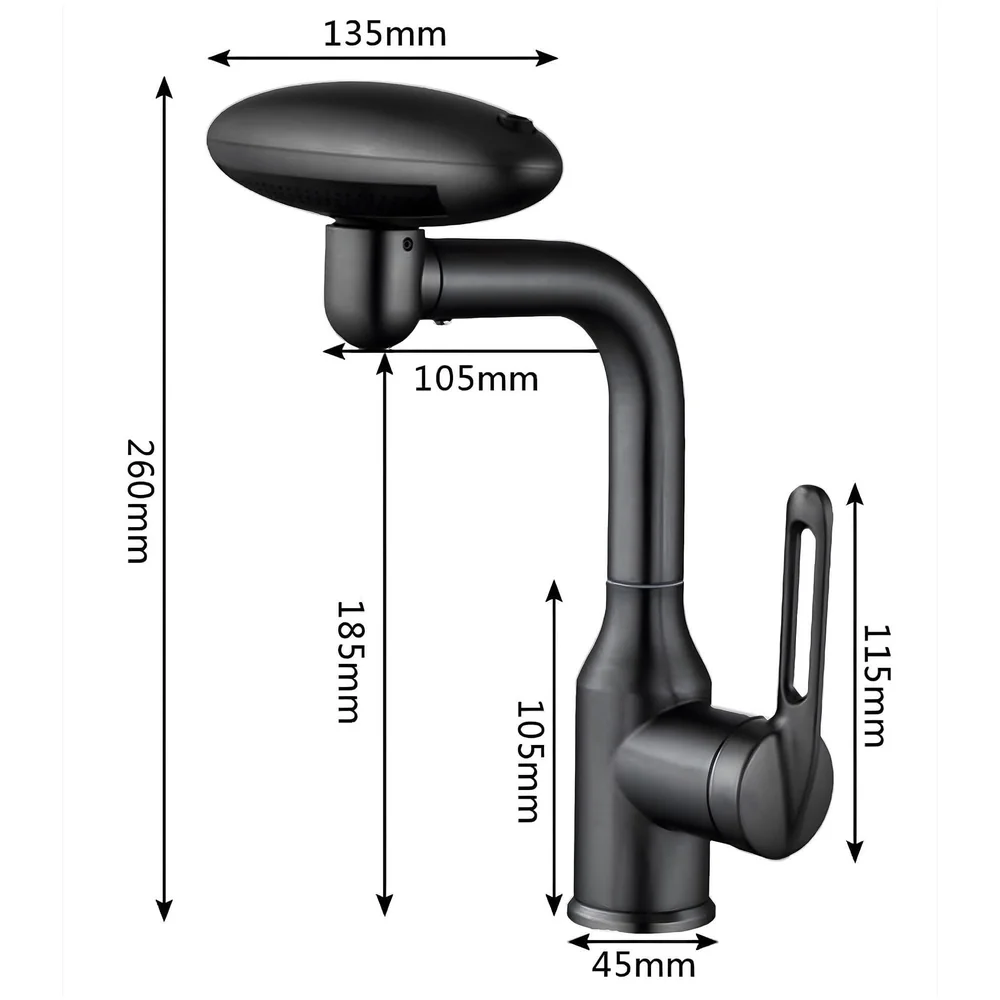 4 in 1 Black Faucet Tap Mixer Twist Flow Swivel 360 10.4x6.9in