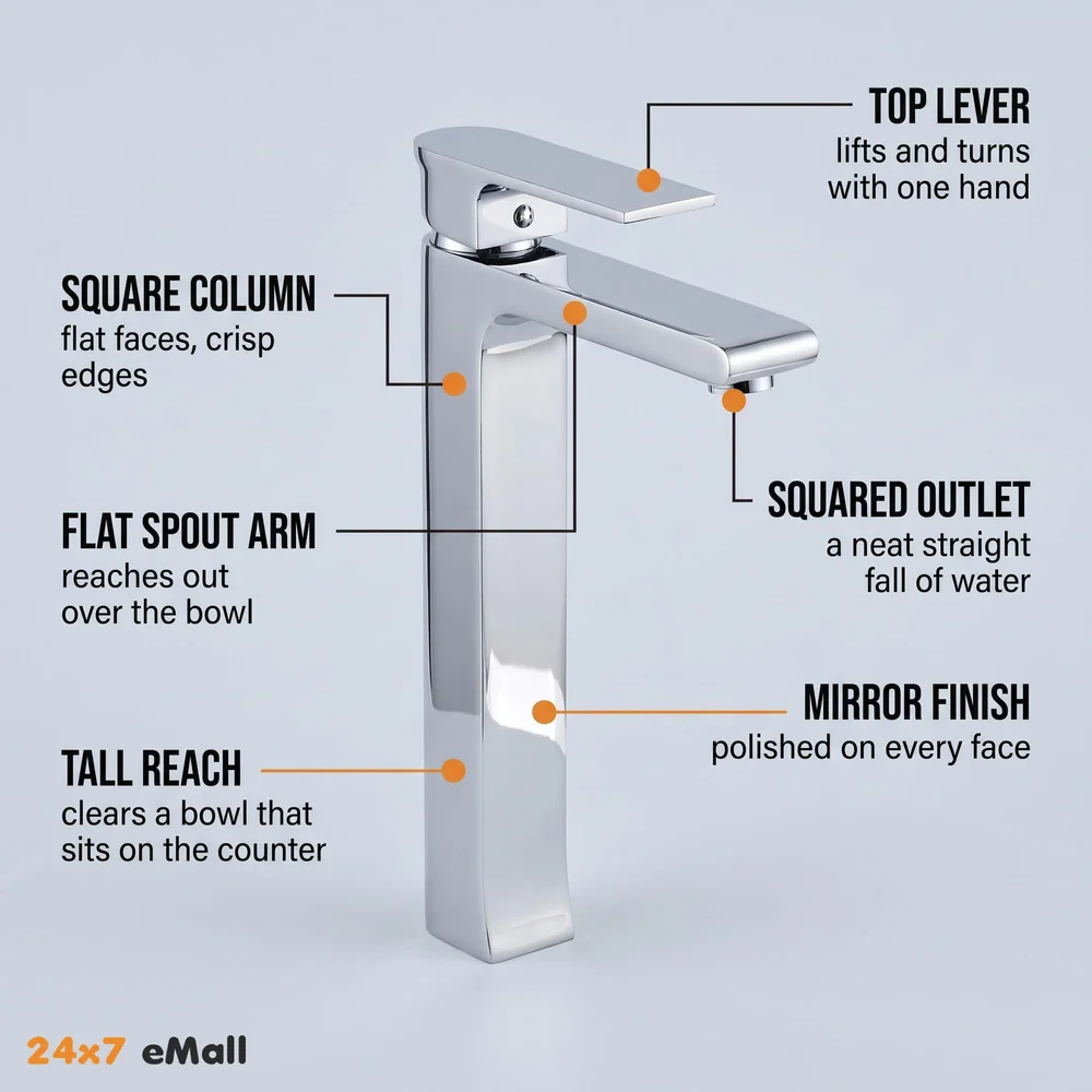 Silver Basin Tap Faucet Mixer Chrome Square for Bathroom Toilet Wash Basins Hot and Cold Water, 12 Inches Height