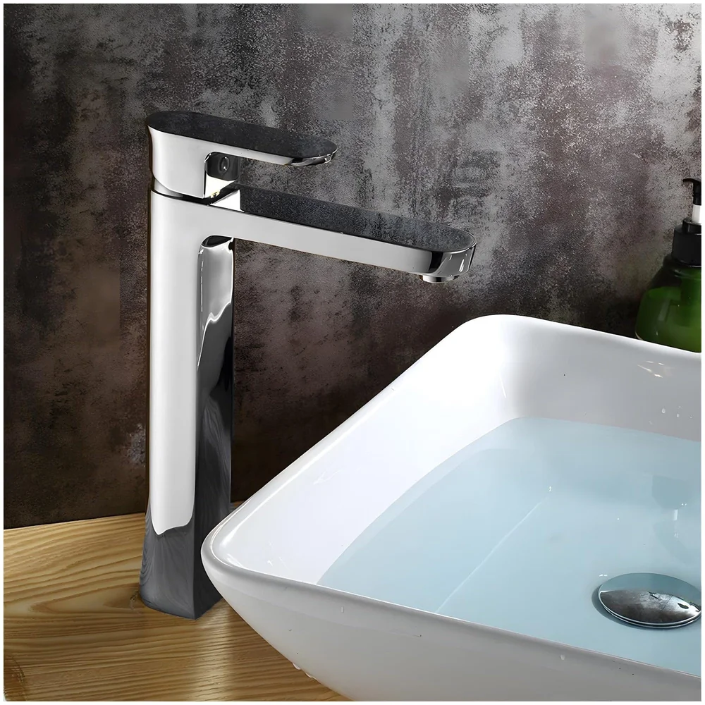 Silver Basin Tap Faucet Mixer Chrome Square for Bathroom Toilet Wash Basins Hot and Cold Water, 12 Inches Height