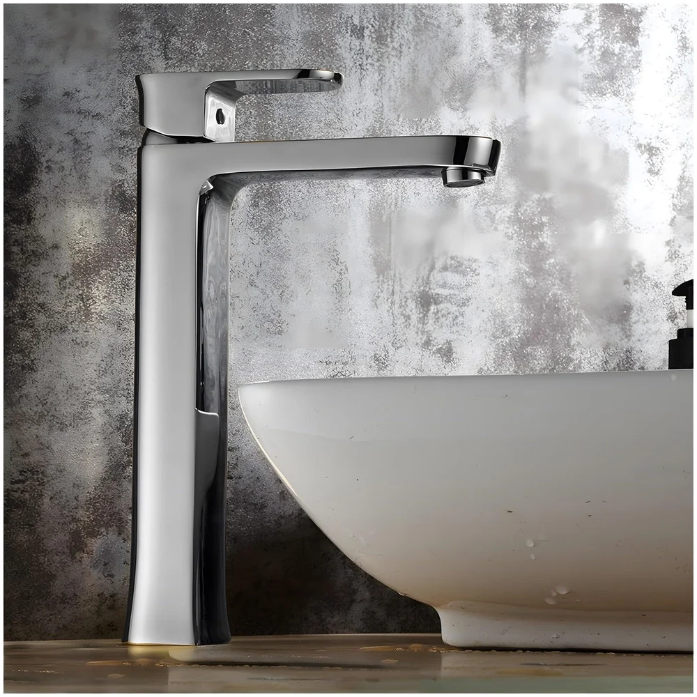 Silver Basin Tap Faucet Mixer Chrome Square for Bathroom Toilet Wash Basins Hot and Cold Water, 12 Inches Height