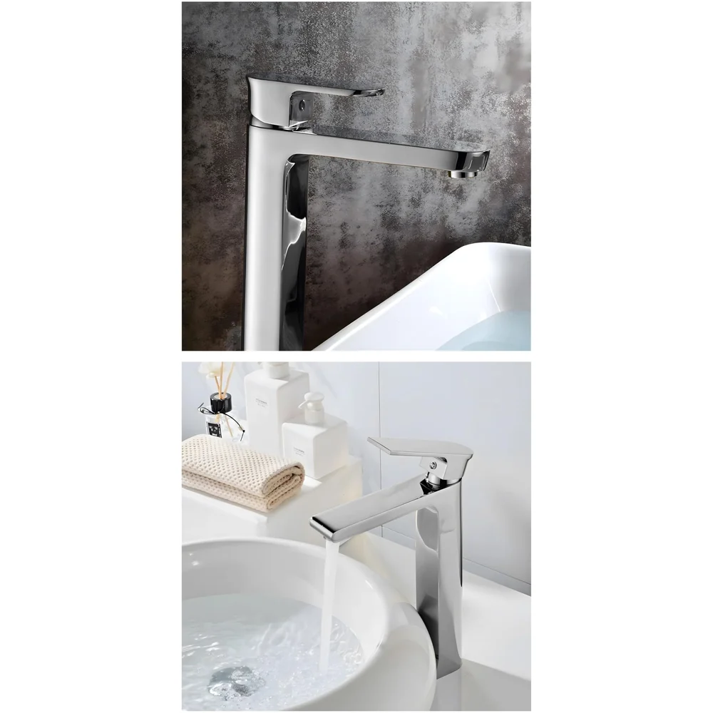 Silver Basin Tap Faucet Mixer Chrome Square for Bathroom Toilet Wash Basins Hot and Cold Water, 12 Inches Height