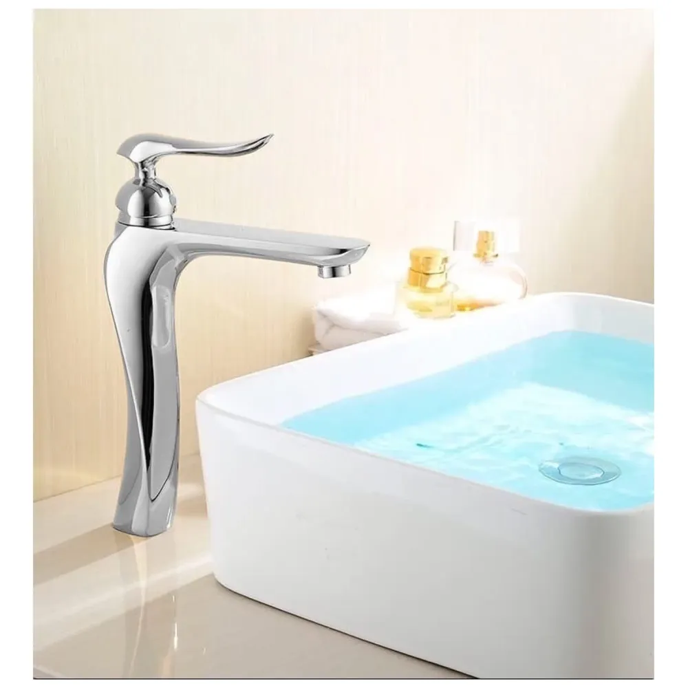 Silver Basin Tap Faucet Mixer Chrome Twist for Bathroom Toilet Wash Basins Hot and Cold Water, 12 Inches Height, Deck Mounted