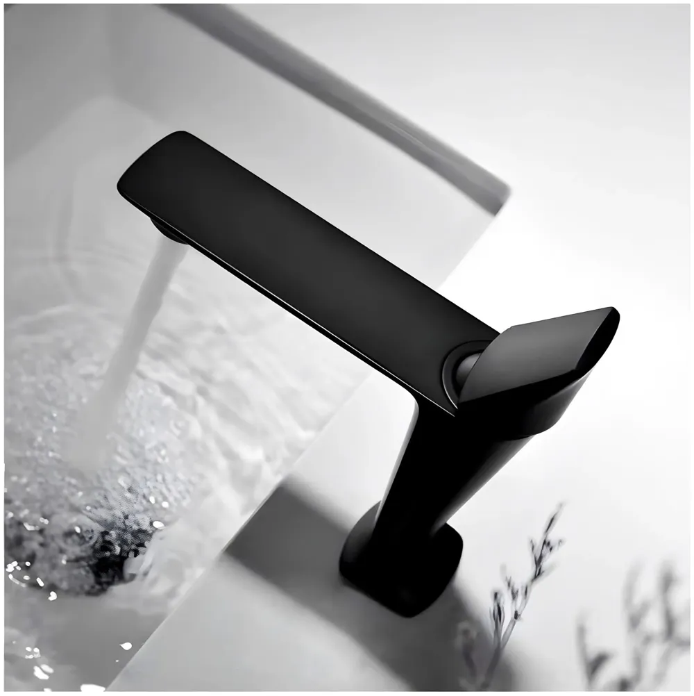 Black Faucet Tap Mixer Hot and Cold Water Heavy Single Lever Basin Mixer with Ceramic Cartridge for Bathroom Wash Basins - 17.4 Cm x 18.3 Cm Matt Black