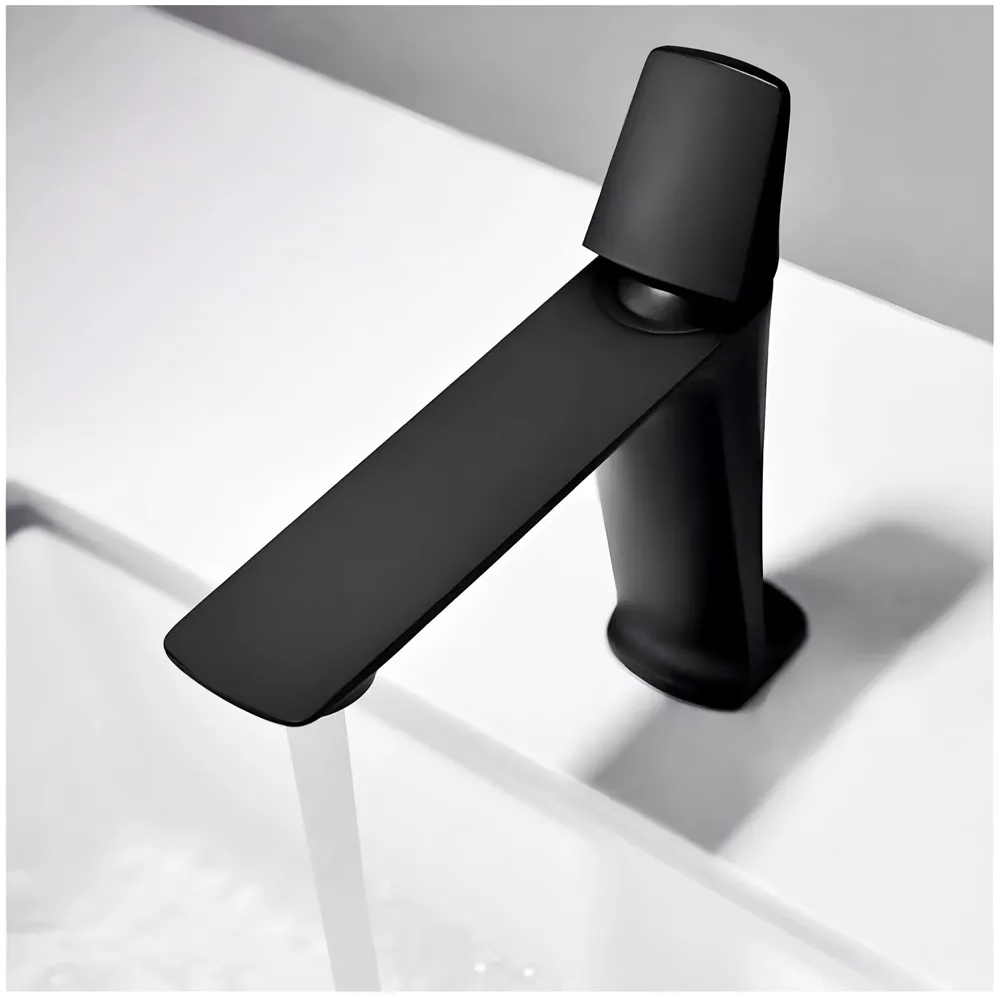 Black Faucet Tap Mixer Hot and Cold Water Heavy Single Lever Basin Mixer with Ceramic Cartridge for Bathroom Wash Basins - 17.4 Cm x 18.3 Cm Matt Black