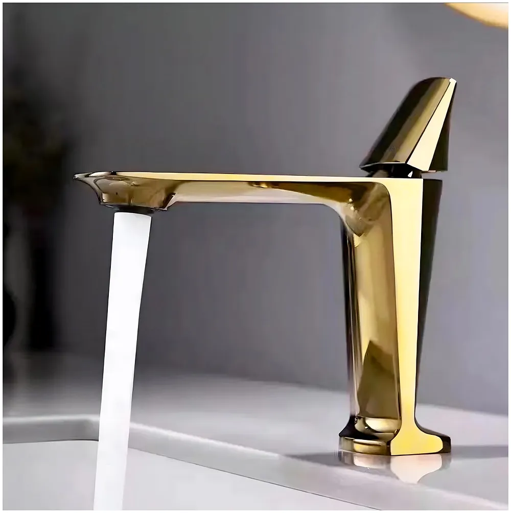 Gold Faucet Tap Basin Mixer Hot and Cold 17.4 x 18.3 cm Golden
