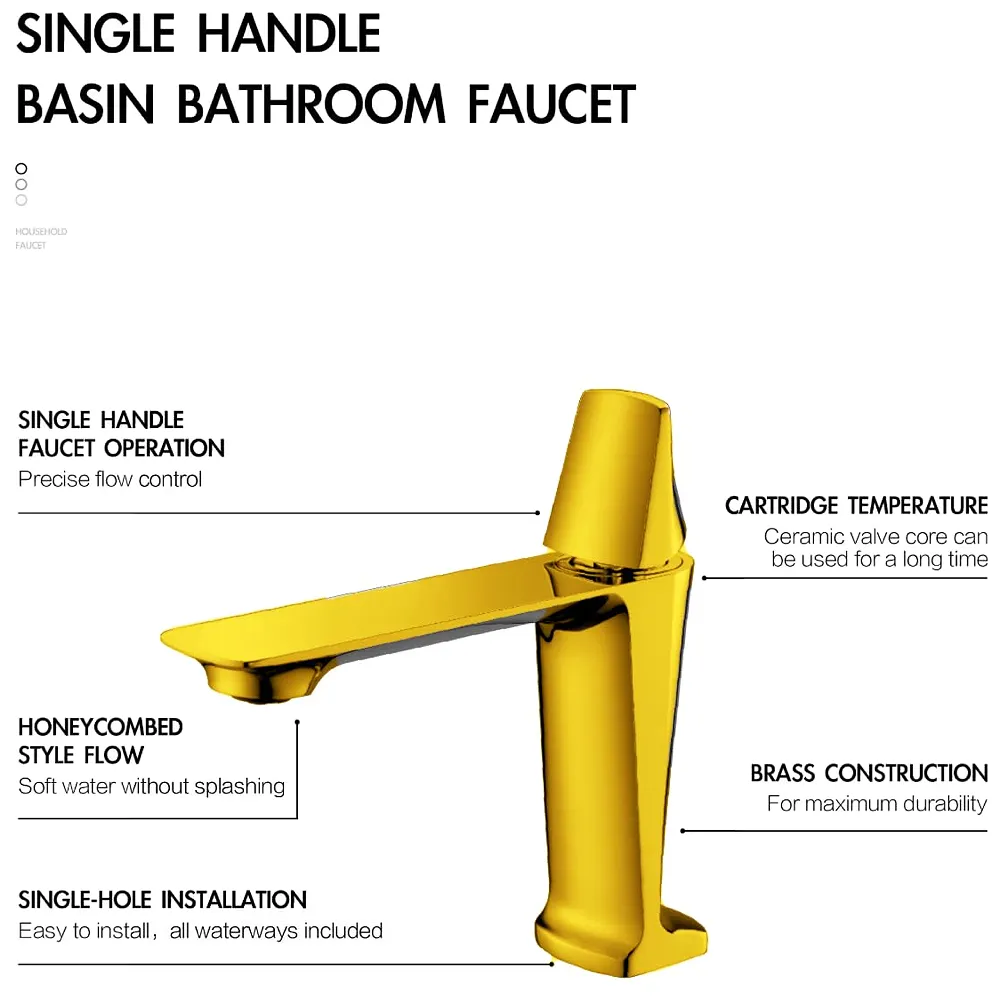 Gold Faucet Tap Basin Mixer Hot and Cold 17.4 x 18.3 cm Golden