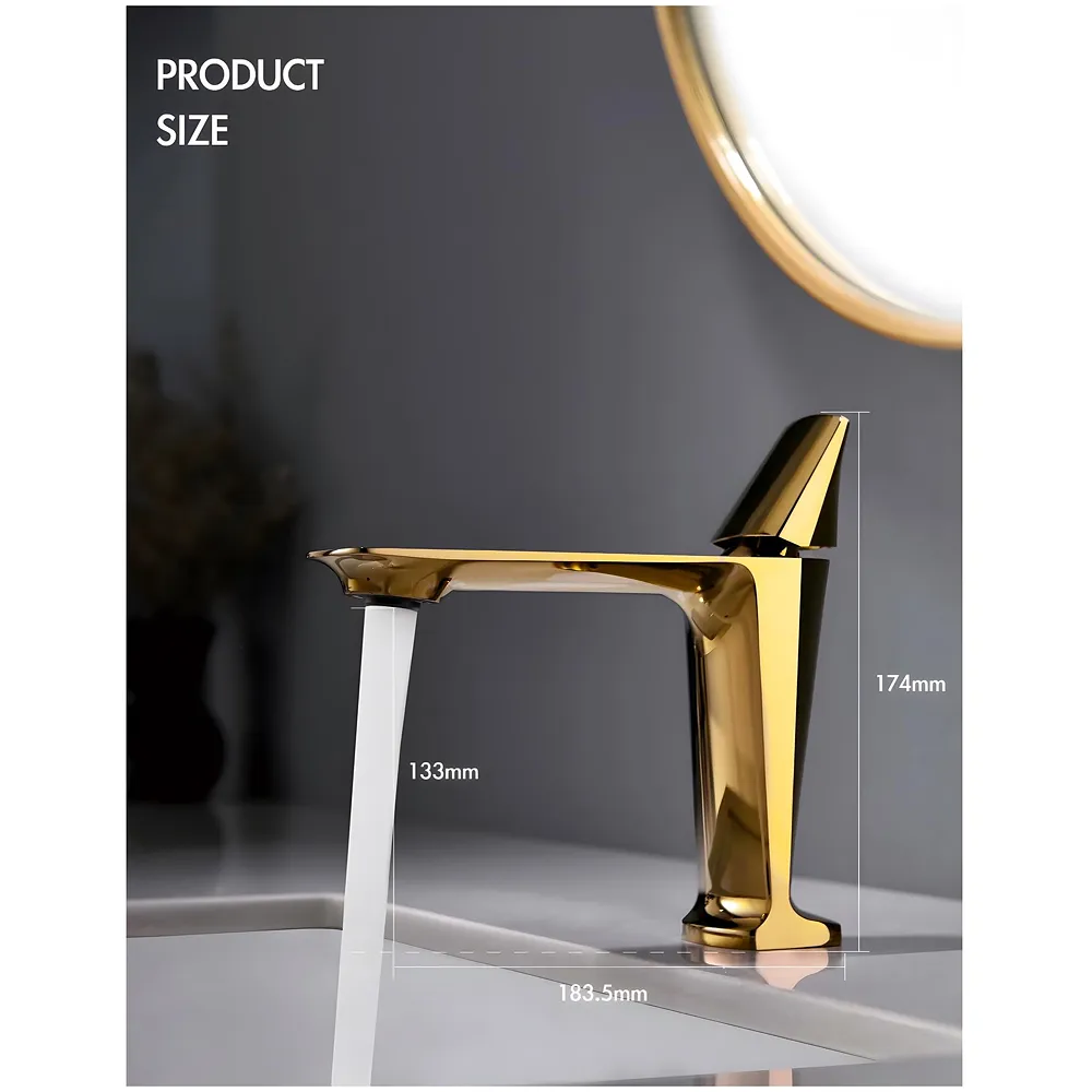 Gold Faucet Tap Basin Mixer Hot and Cold 17.4 x 18.3 cm Golden
