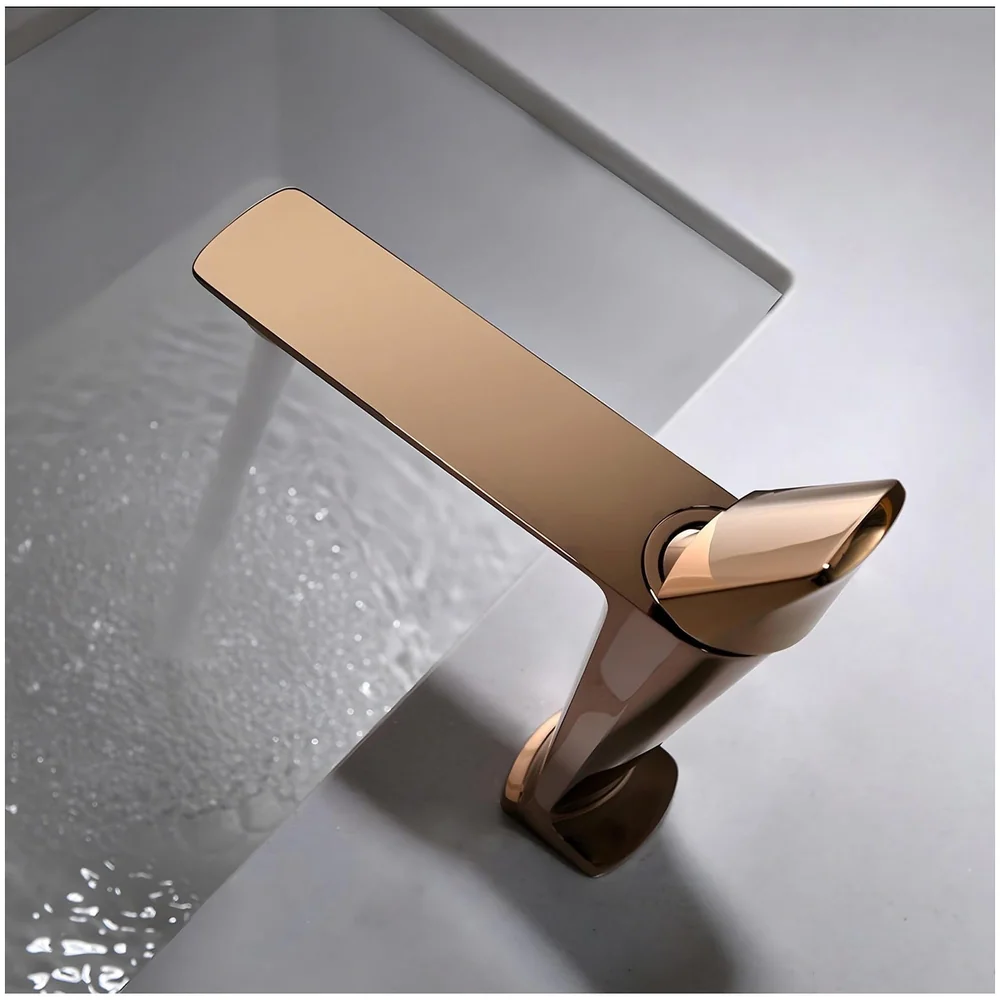 Rose Gold Faucet Tap Mixer Hot and Cold Water Heavy Single Lever Basin Mixer with Ceramic Cartridge for Bathroom Wash Basins - 17.4 Cm x 18.3 Cm