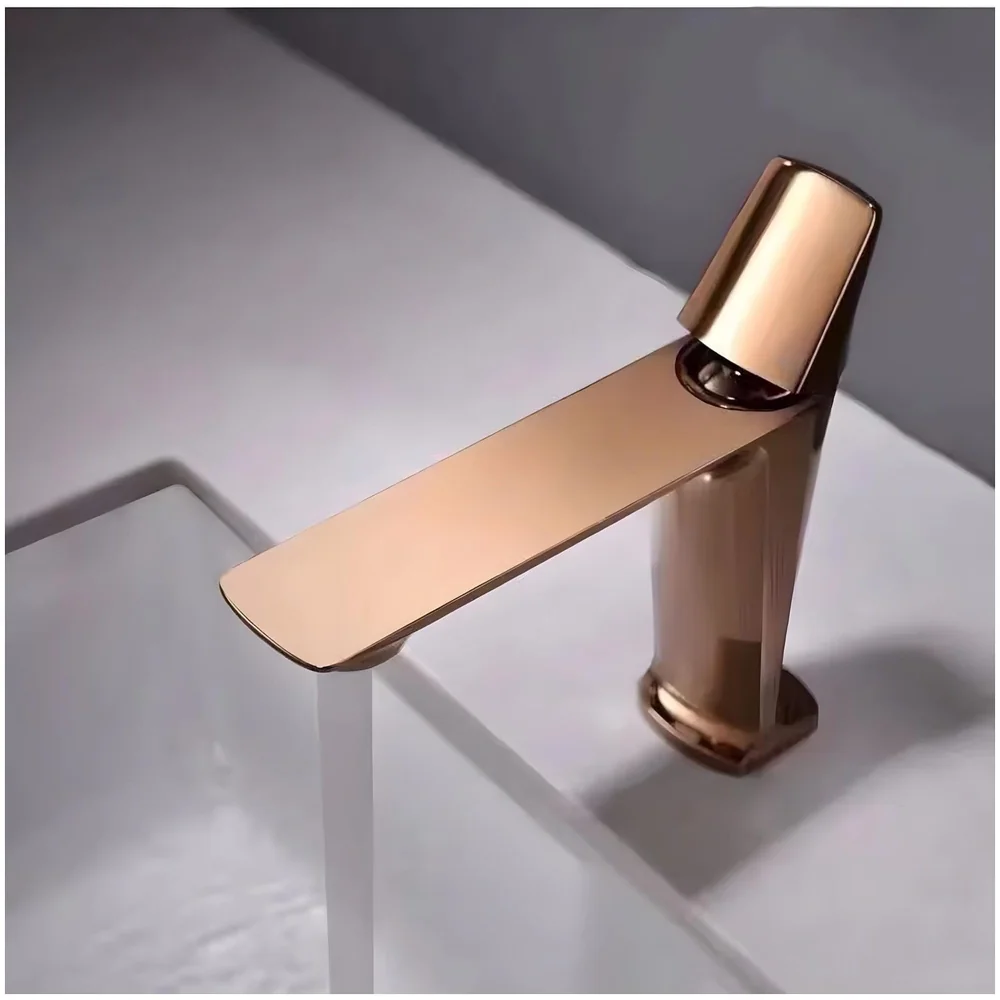 Rose Gold Faucet Tap Mixer Hot and Cold Water Heavy Single Lever Basin Mixer with Ceramic Cartridge for Bathroom Wash Basins - 17.4 Cm x 18.3 Cm