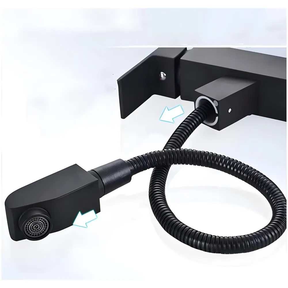 Pull-Out Black Faucet Single Lever Basin Mixer Hot and Cold for Bathroom Toilets Wash Basins Small Black, SS Material, 7 Inches Height Vessel Mounted - 6 Inches Height