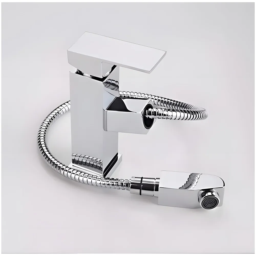 Pull Out Silver Chrome Faucet Basin Mixer SS Vessel Mounted 6in
