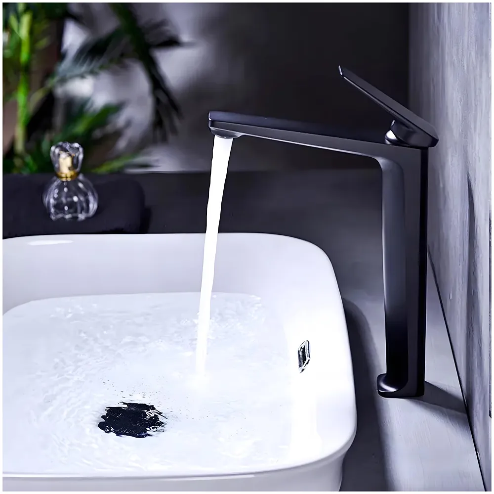Black Tall Faucet Tap Mixer Hot and Cold 30 x 20 cm Basin Lever