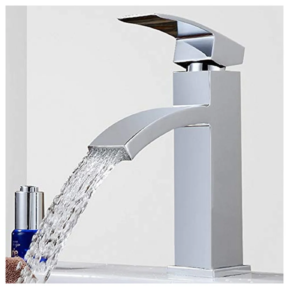 Premium Heavy Single Lever Basin Mixer ~ with 2 Braided Connection Pipes 450mm (Without pop-up) (Chrome Square)