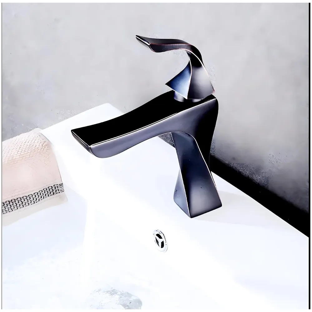 Black Faucet Tap Mixer Hot and Cold Water Twist Heavy Single Lever Basin Mixer with Ceramic Cartridge for Bathroom Wash Basins - 8.6 inch x 6.7 inch Matt Black