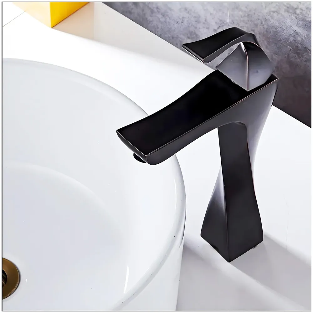 Tall Black Faucet Tap Mixer Hot and Cold Water Twist Heavy Single Lever Basin Mixer with Ceramic Cartridge for Bathroom Wash Basins - 12 inch x 6.7 inch Matt Black
