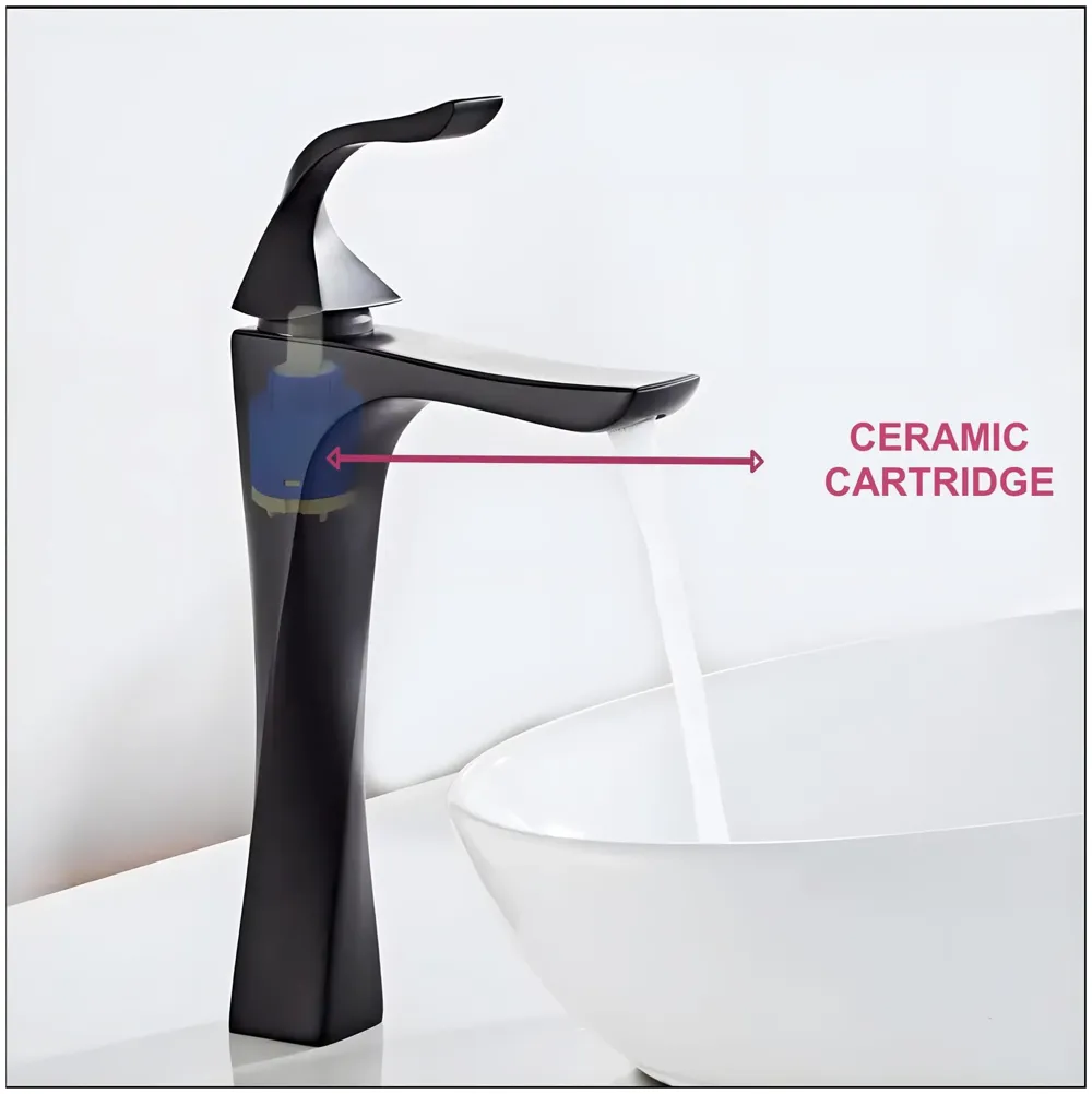 Tall Black Faucet Tap Mixer Hot and Cold Water Twist Heavy Single Lever Basin Mixer with Ceramic Cartridge for Bathroom Wash Basins - 12 inch x 6.7 inch Matt Black