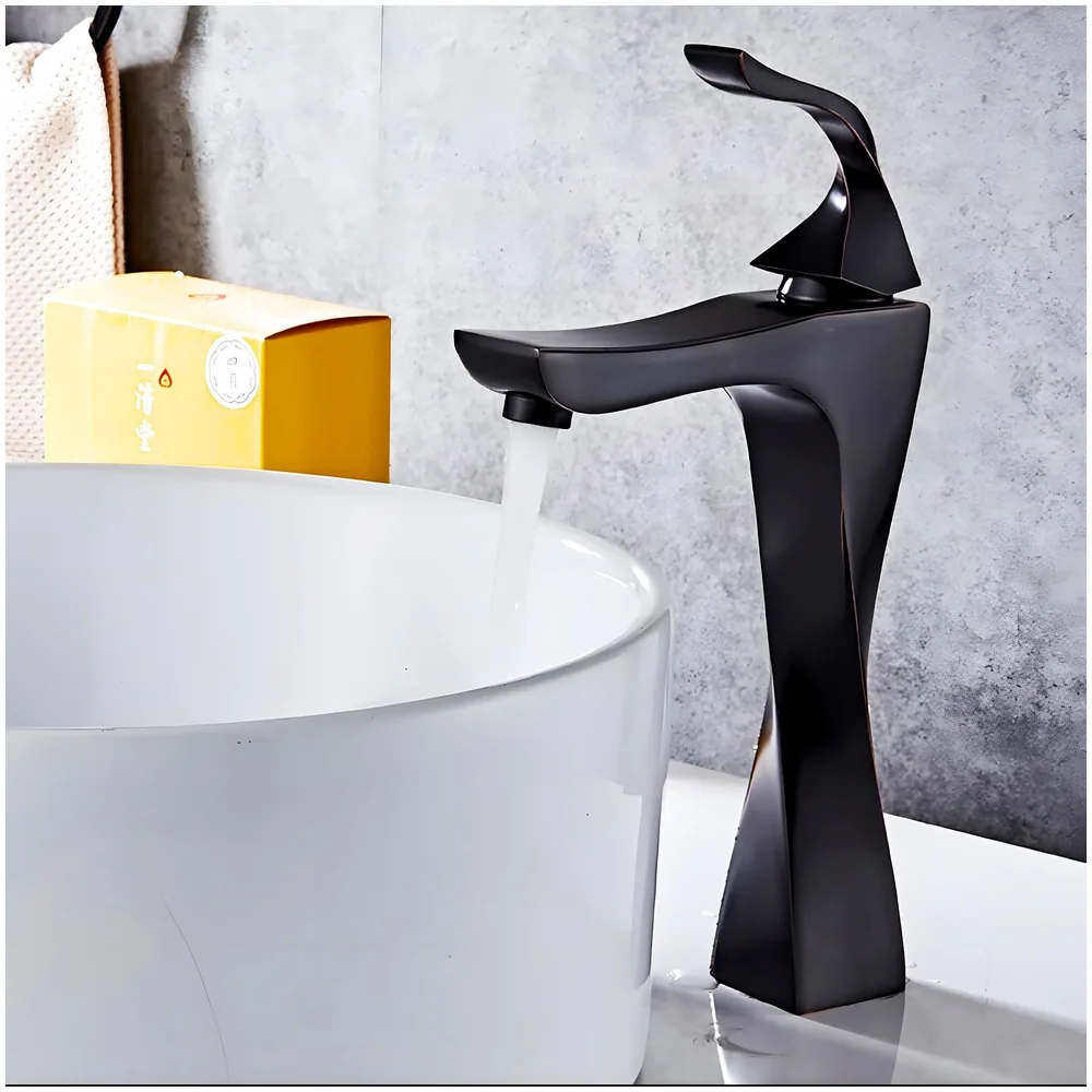 Tall Black Twist Faucet Tap Mixer Hot and Cold 12x6.7 inch Matt