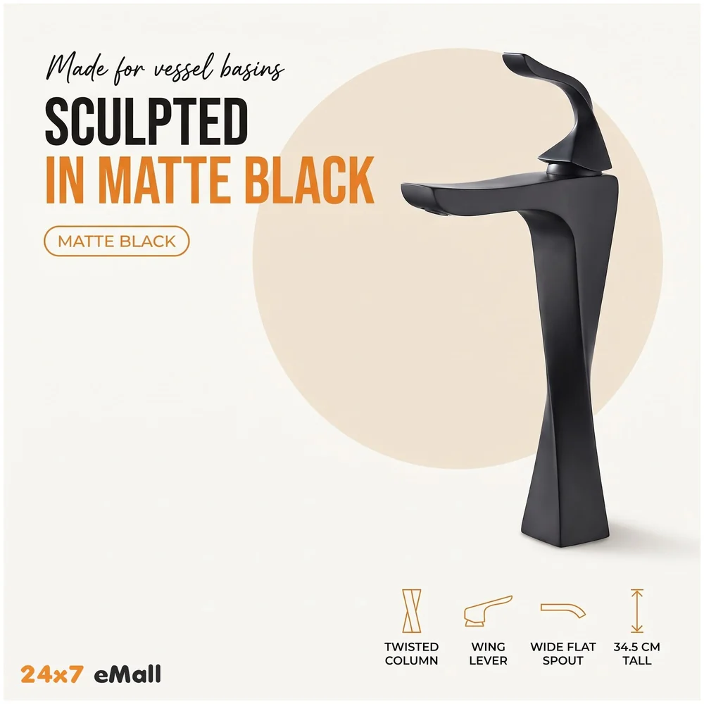 Tall Black Twist Faucet Tap Mixer Hot and Cold 12x6.7 inch Matt