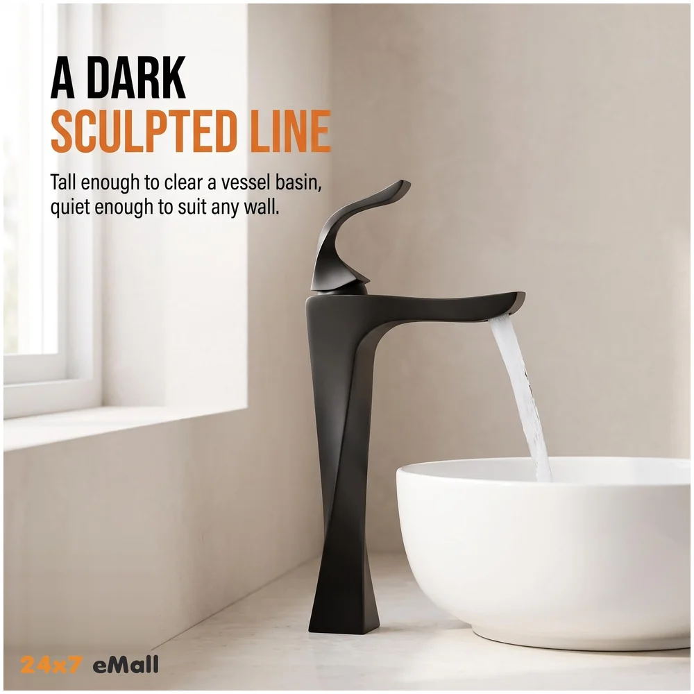Tall Black Twist Faucet Tap Mixer Hot and Cold 12x6.7 inch Matt