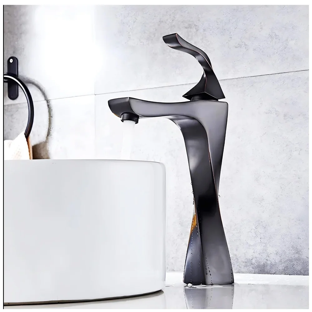 Tall Black Twist Faucet Tap Mixer Hot and Cold 12x6.7 inch Matt
