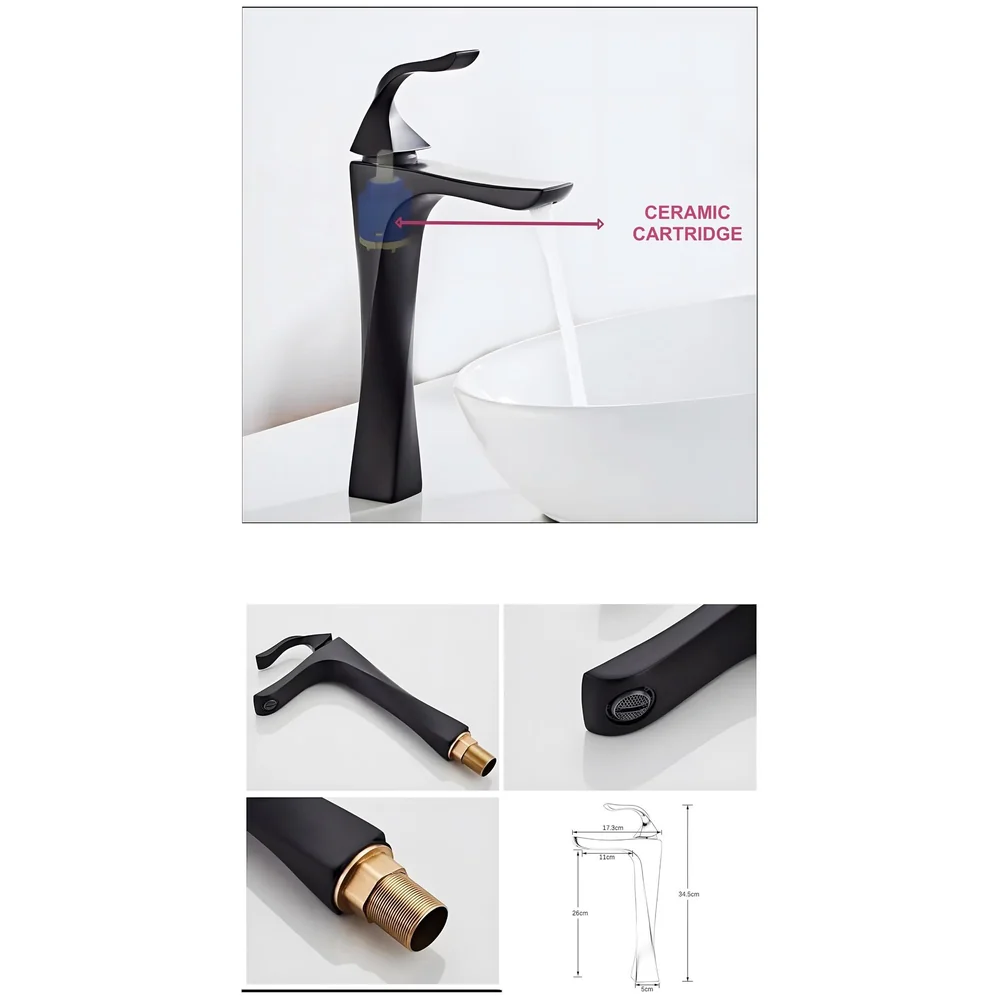 Tall Black Twist Faucet Tap Mixer Hot and Cold 12x6.7 inch Matt