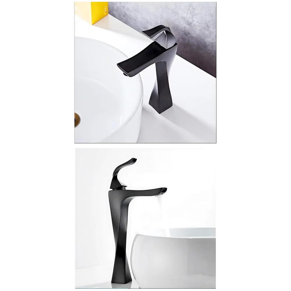 Tall Black Twist Faucet Tap Mixer Hot and Cold 12x6.7 inch Matt