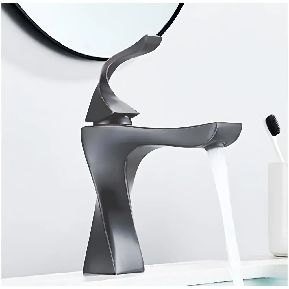 Grey Dark Faucet Tap Mixer Hot and Cold Water Heavy Single Lever Basin Mixer 7 inches with Connector Pipes and Ceramic Cartridge for Bathroom Wash Basins - 22cm x 17cm Grey Twist